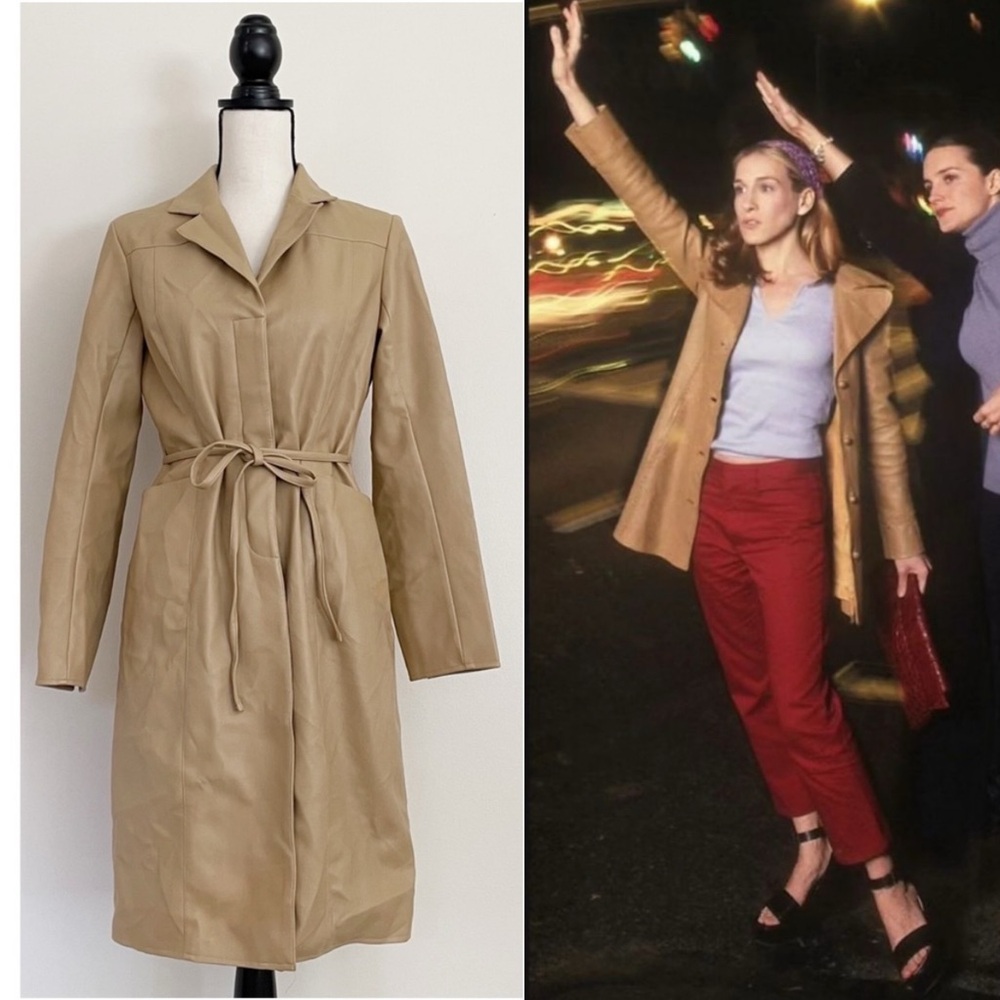 Vintage 90s Faux Leather Trench Coat